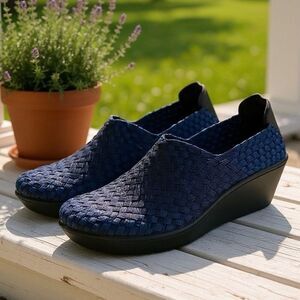 Steven By Steve Madden‎ Women Betsi Navy Blue Woven Platform Wedge Shoes Size 10